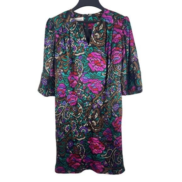 Baron Peters Dresses & Skirts - Vintage Baron Peters 100% Silk Floral Dress Sz 12 Multicolor Jewel Toned V-neck